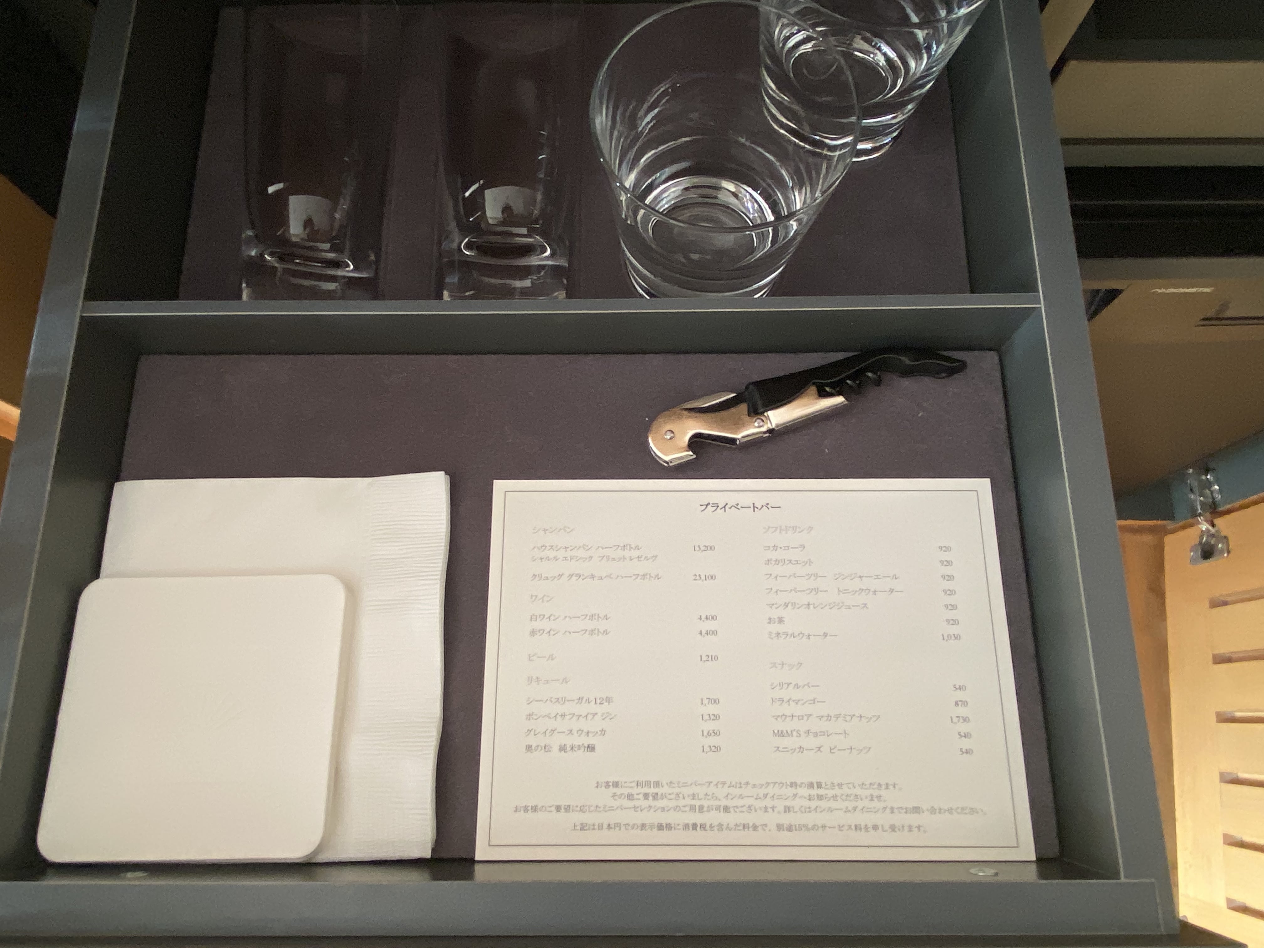 マンダリンオリエンタル東京,ミニバー